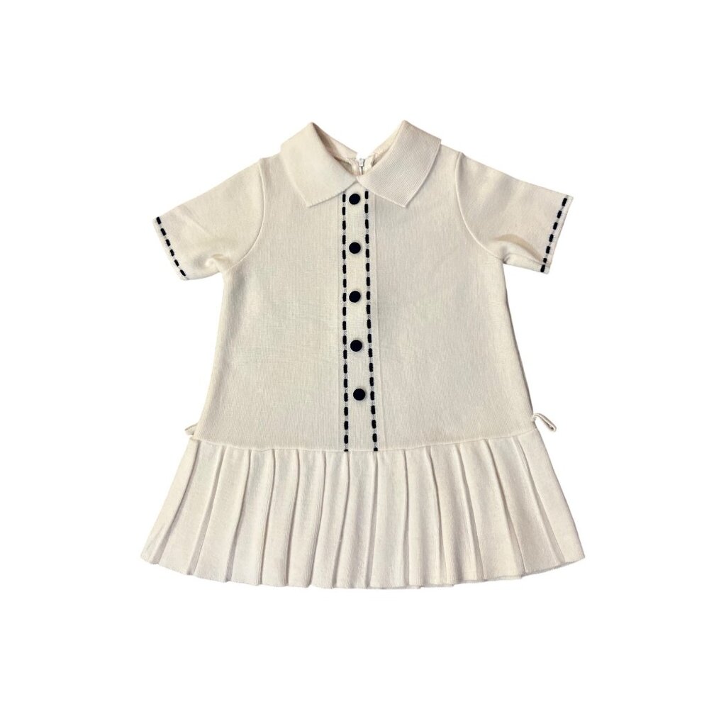 Vintage Knitis Simo Little Girls Knit Dress Size 4 Cream Blue Pleated Used - Picture 12 of 15